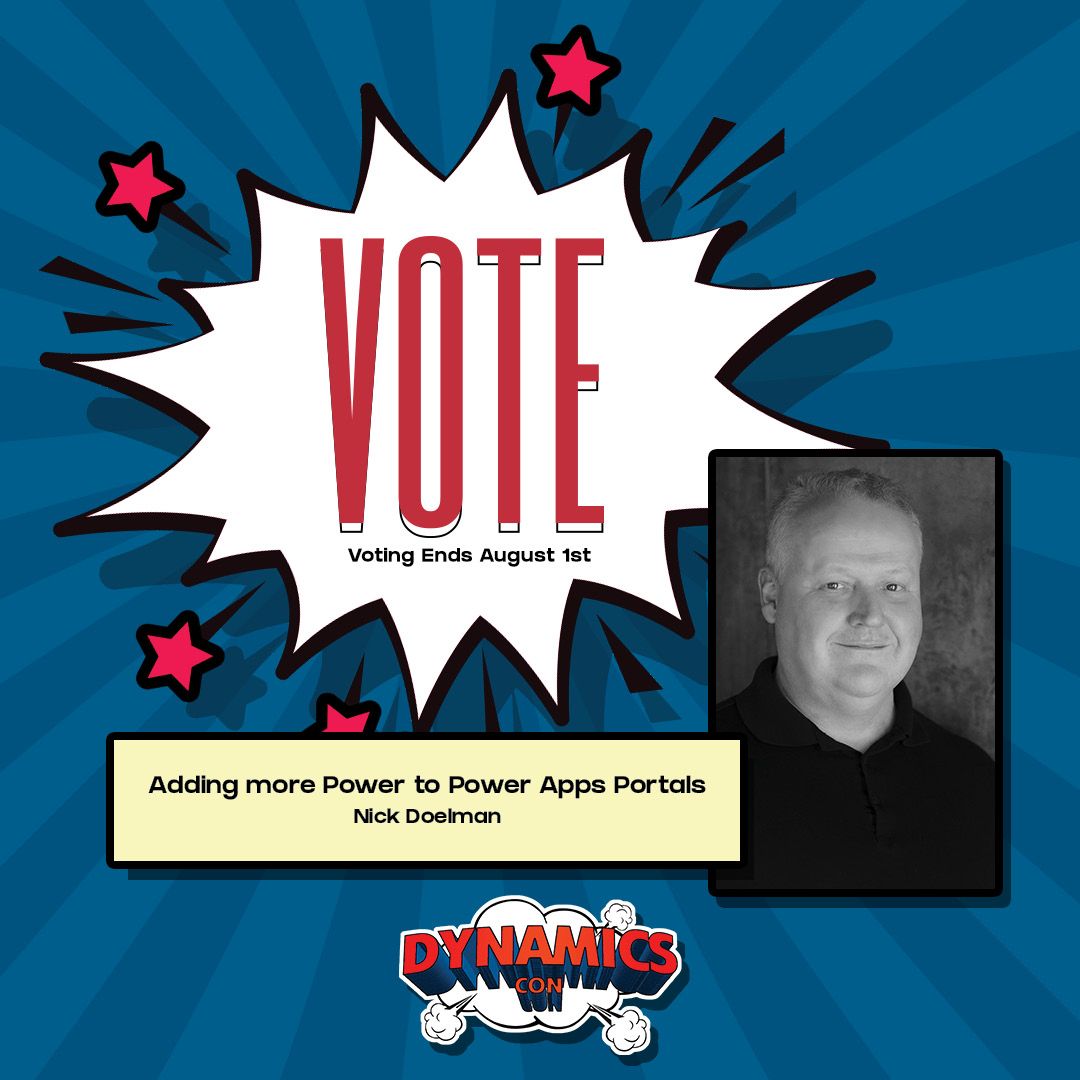 readyxrm's tweet photo. Vote for my session at #DynamicsCon to see how to add MORE POWER to your Power Apps portals. I would love to show some cool techniques using the new WebAPI and Liquid! https://t.co/GxWw3QxznZ #PowerApps #PowerPlatform #Dataflexpro #PowerAppsPortals #MSDyn365 https://t.co/HZZN4Xc0ez