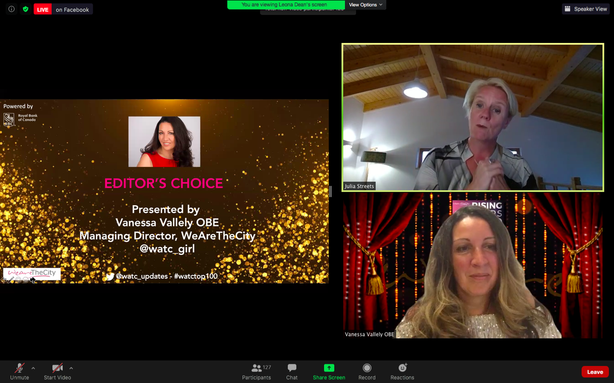 WeAreTheCity's tweet photo. Presented by ​our very own @WATC_girl Vanessa Vallely OBE, we are so happy to celebrate our Editors Choice Award next, which is our final award of the evening. The editors choice award recognises those individuals who champion gender &amp; diversity in addition to their day jobs. ✨ https://t.co/mO37tMQdTC
