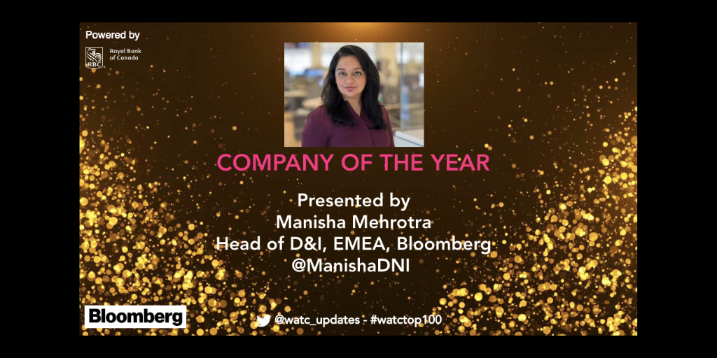 WeAreTheCity's tweet photo. And now, at our #WatcTop100 virtual award ceremony, we are ready to celebrate our Rising Star - Company Of The Year! This award is sponsored by @business​, and is being presented by the amazing Manisha Mehrotra @ManishaDNI, Head of D&amp;I, EMEA, Bloomberg. 👏👏👏 https://t.co/jMeQ0sI2dx