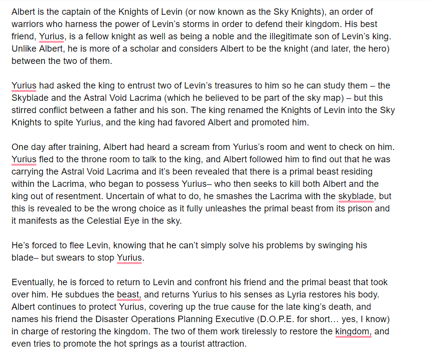 i actually have a write up of the basic history so here. basically we know vaguely that albert and yurius are childhood friends. sorry for screenshotting a doc i just don't shut up. mind that albert doesn't know he's the king's son UNTIL yurius tells him in eye of the storm.