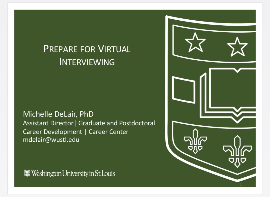 Preparing for  #virtual interviews workshop by Michelle DeLair for  @WashUFWIM (a thread)Covering:Technology & setup Strategies for connectionTypes of interview questions Tips for ending  #interview  #MedTwitter  #MedEd  #MedStudentTwitter  #ResidentTwitter 1/