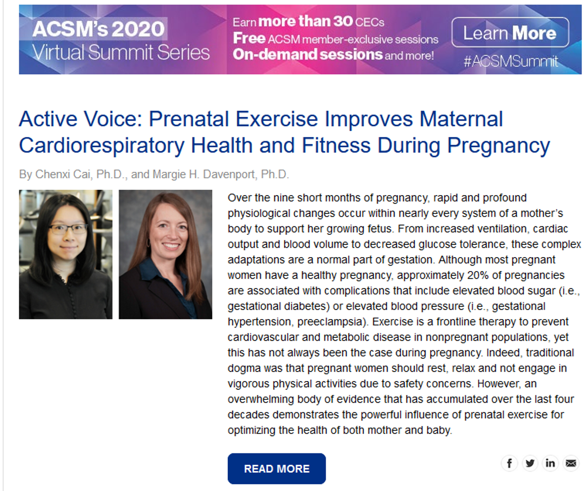 ExercisePreg's tweet photo. Privileged to be able to write a commentary for @ACSMNews Sports Medicine Bulletin about our paper in @MSSEonline: Prenatal Exercise and Cardiorespiratory Health and Fitness: A Meta-analysis.  Great job @CaiSissi !

https://t.co/a9mJClbNrB https://t.co/L0eQbnEseU