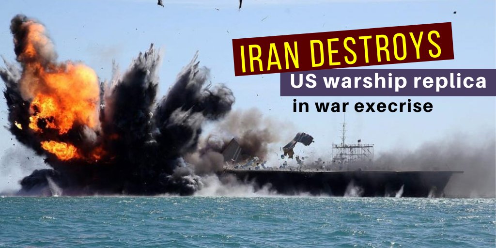 samirsinh189's tweet photo. #DebtTrap: Iran tried to bully US by blasting a dummy US aircraft carrier. Considering #USIran tensions, such posturing is expected. However, Iran fired missiles at #UAE airbase where India's #Rafales had halted. Is Iran forced to take pro-China stand under Chinese debt trap? https://t.co/AV1GjPwBWS