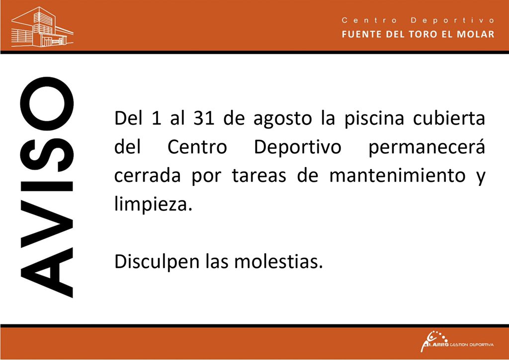 cdfuentedeltoro's tweet photo. 📣 Mañana último día de nuestra piscina cubierta 
📌 Presentamos nuestra parrilla de actividades dirigidas para primera quincena de agosto
🏋🏾‍♂️🏋️🏃🏼‍♀️🏃🏿🏊🏽‍♂️🏊🏿🚴🏻🚴🏼‍♀️
#piscinacubierta #actividadesdirigidas #agosto #fitness #cdelmolar #lidersport https://t.co/fGLY20Dsck