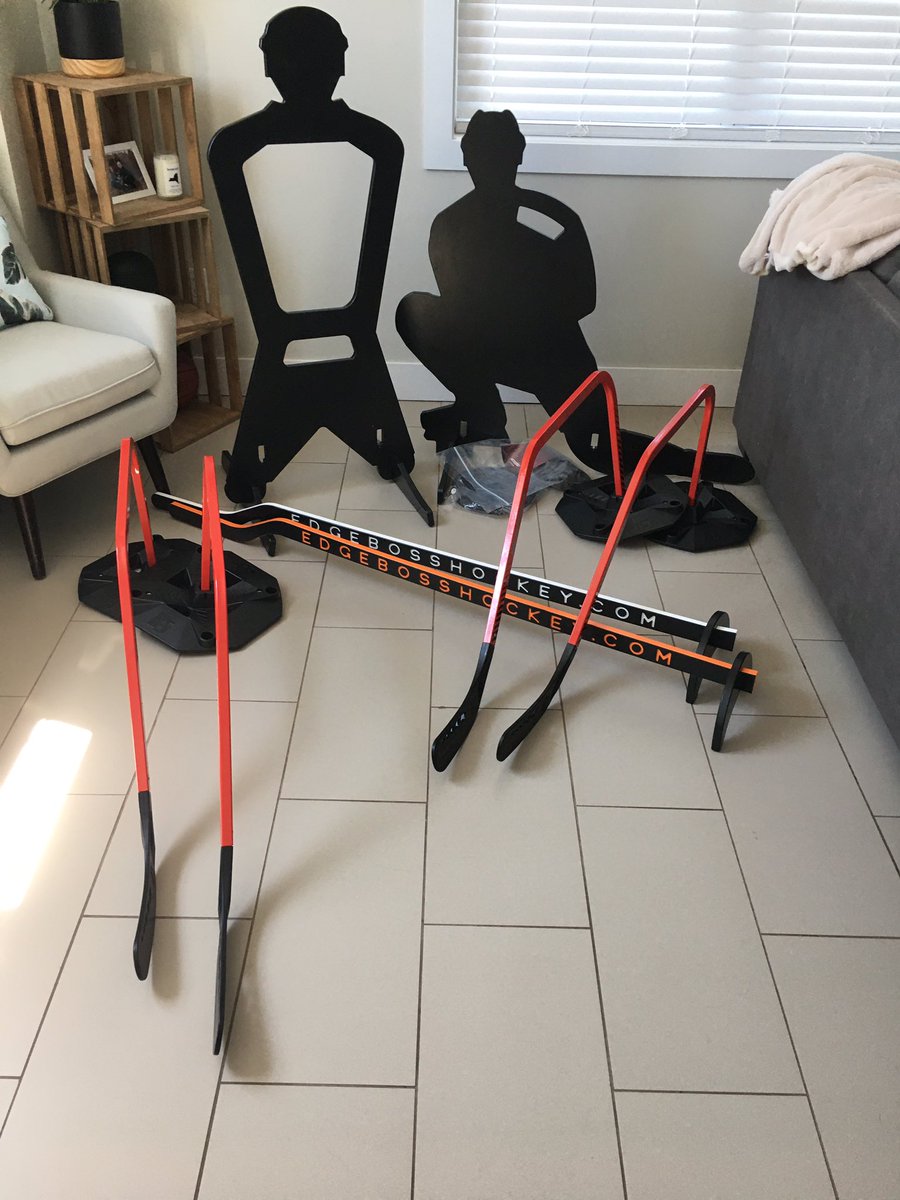 Few new toys arrived today from <a href="/hockeyshot1/">HockeyShot.com</a> and <a href="/edgebosshockey/">EdgeBossHockey</a> as ice sessions pick up and development camps start. Awesome quality!! All of it sitting in the living room is going over well too..