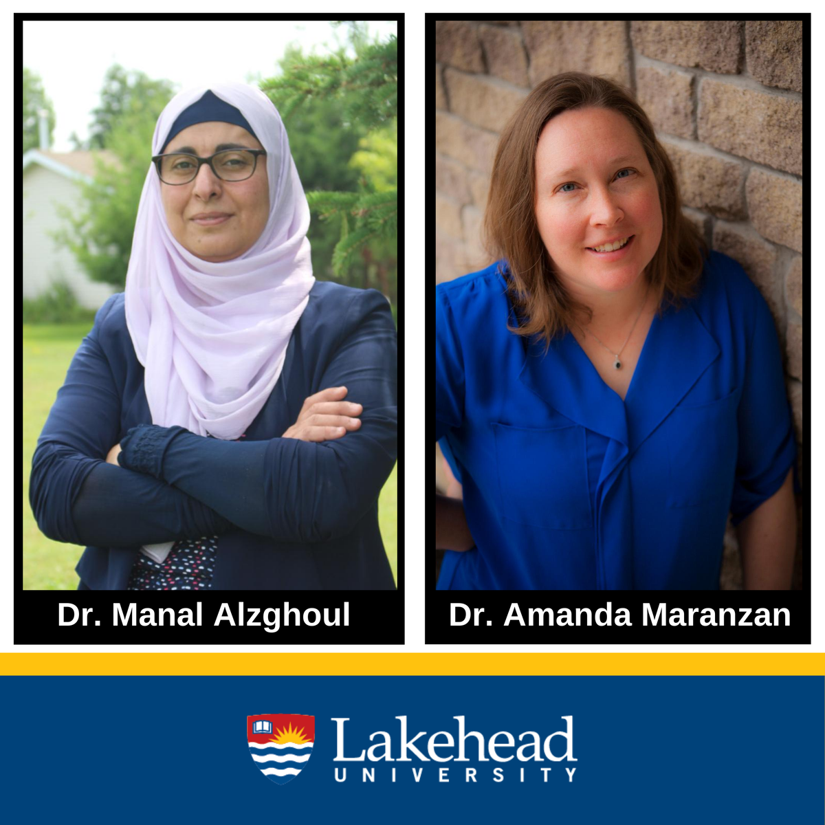 mylakehead's tweet photo. Lakehead researchers receive more than $354k from the Social Sciences and Humanities Research Council of Canada. Dr. Maranzan, Associate Professor in Psychology, and Dr. Alzghoul, Assistant Professor in Nursing, both received funding for important projects. #mylakehead https://t.co/rdfvTkwu0g