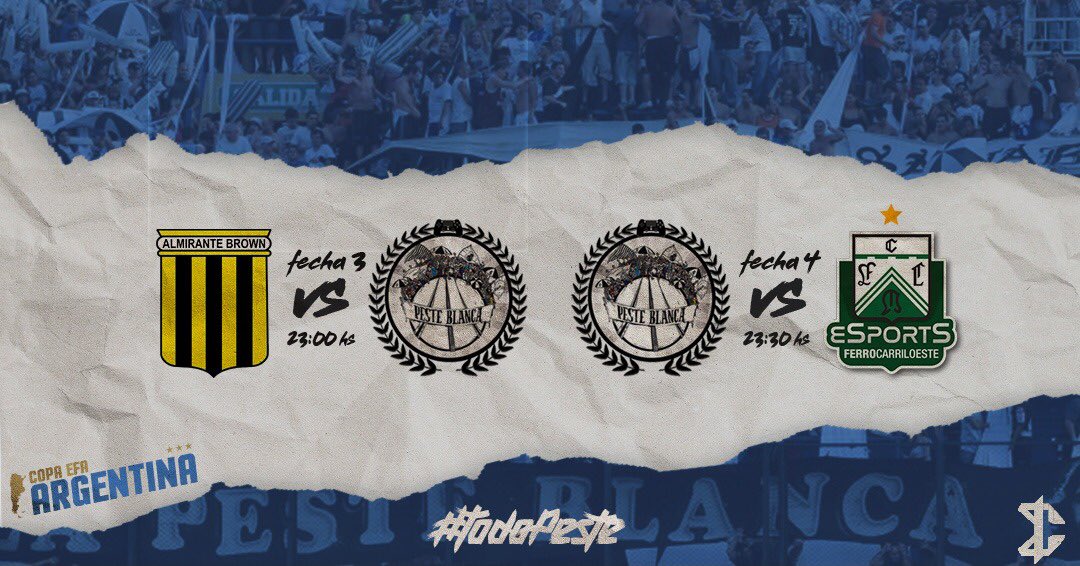 _PesteBlanca_'s tweet photo. ⚪️ EFA ARGENTINA ⚫️

Continua la Copa Argentina de @EFAargentina  y los rivales de turnos son los siguientes!

•FECHA 3🆚 @almirante_sport | 23 HS

•FECHA 4🆚 @FerroeSports | 23:30 HS

#TodoPeste 🎮 https://t.co/PFcSReYZXv