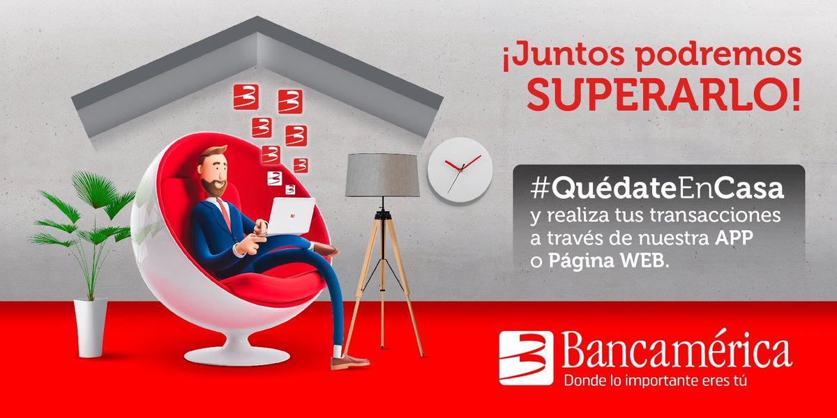 Bancamerica's tweet photo. ¡Juntos podremos superarlo!
#QuédateEnCasa y realiza tus transacciones a través de
nuestra APP o Página WEB.
#Bancamérica #BancaOnline #Servicios #Transferencias #Pagos #Recarga #AppBancamérica #App #PagosRecurrentes #QuedateEnCasa #Prevención #Transacciones https://t.co/Qt6Un6yg3b