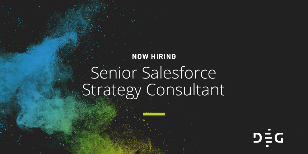 We're looking for a talented individual to join our growing DEG family as a Senior <a href="/Salesforce/">Salesforce</a> Strategy Consultant who will lead Sales, Service, and Community Cloud implementations and provide strategy and technology oversight. Apply today e.degdigital.com/l/18892/2020-0…