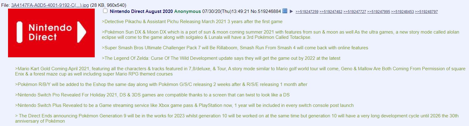 4chan thread predicting the exact time of the Nintendo Direct announcement  : r/GamingLeaksAndRumours