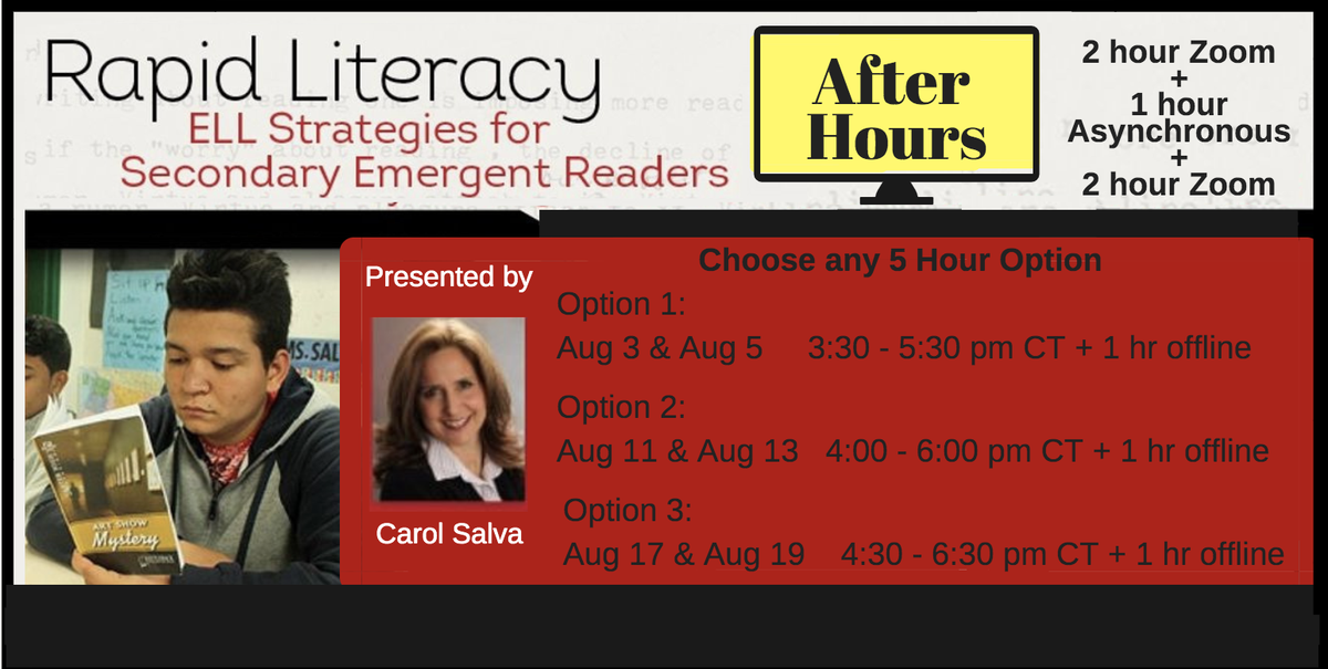 Are you looking for models of what this can look like in a digital environment.
Come to a #RapidLiteracy After Hours session starting next week!
Aug 3 &amp; 5   bit.ly/Rapid8385
Aug 11 &amp; 13  bit.ly/Rapid1113
 Aug 17 &amp; 19  bit.ly/Rapid1719
#ELLs #ESL #SLIFE #SIFE