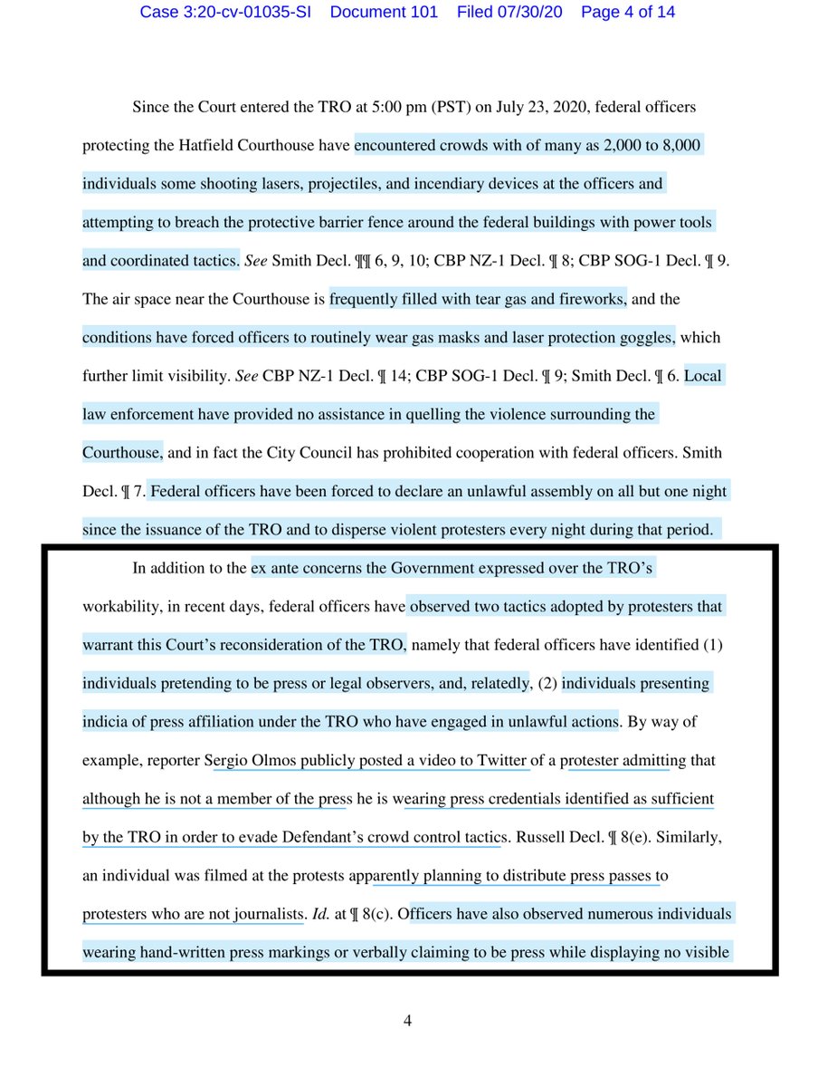 I could be wrong but I believe the Fed are referring to this video tweeted by  @MrOlmos Again I’m trying to be neutral and stick to the facts but page 4 of  @TheJusticeDept  @DHSgov motion is at best misleading at worst a blatant lie to the Court https://twitter.com/MrOlmos/status/1288410503664947205?s=20