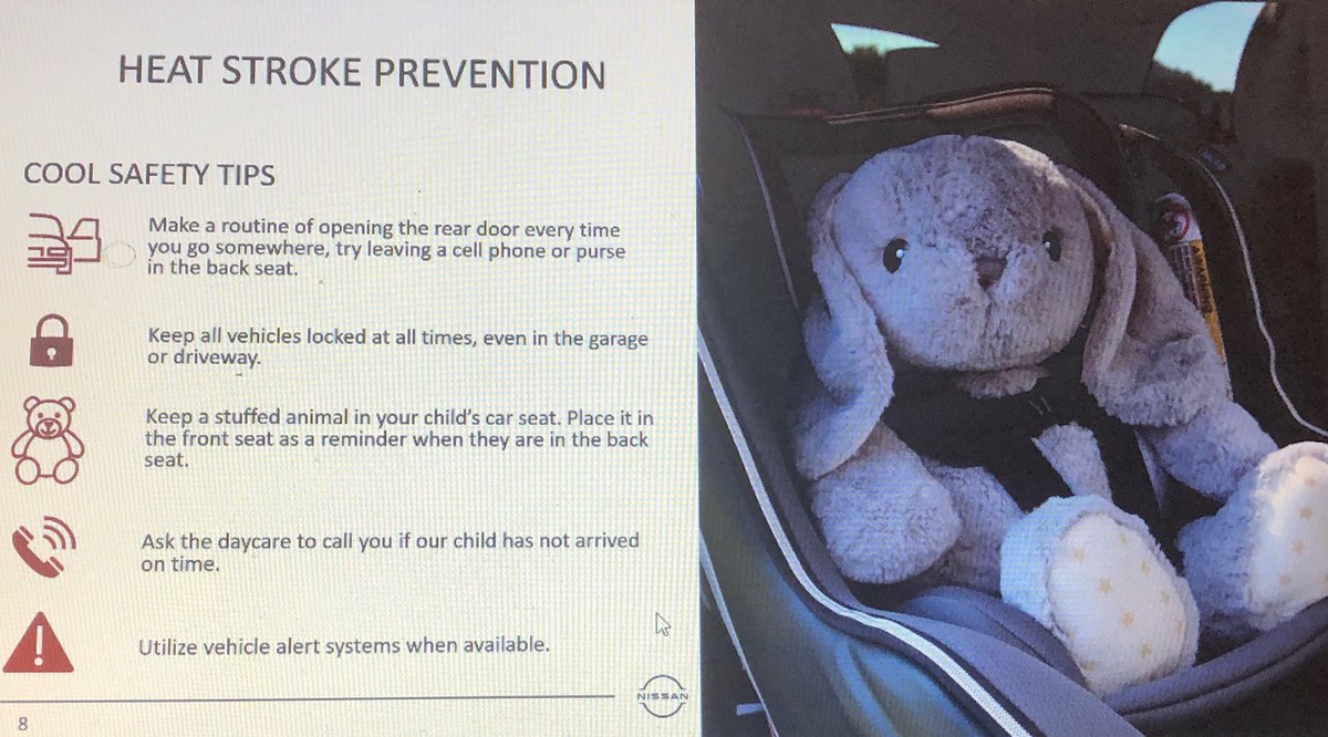 LovePeaceMommy's tweet photo. Follow these tips for heat stroke prevention. What's cool is that newer Nissans also have what’s called Door Sequence Logic.  This gives drivers a message &amp; multiple horn honks to remind you to check the rear seat after parking!  #NissanDiversity #NissanSafetySeries #Hosted https://t.co/o5fdLW4H2p