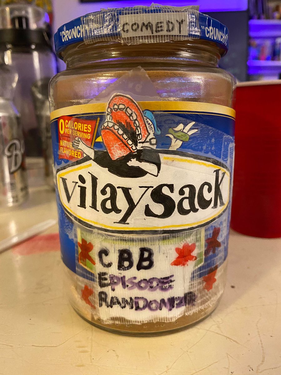 Behold! The CBB episode randomizer jar!!! Made out of a repurposed pickle jar, it holds a slip of paper for every episode.