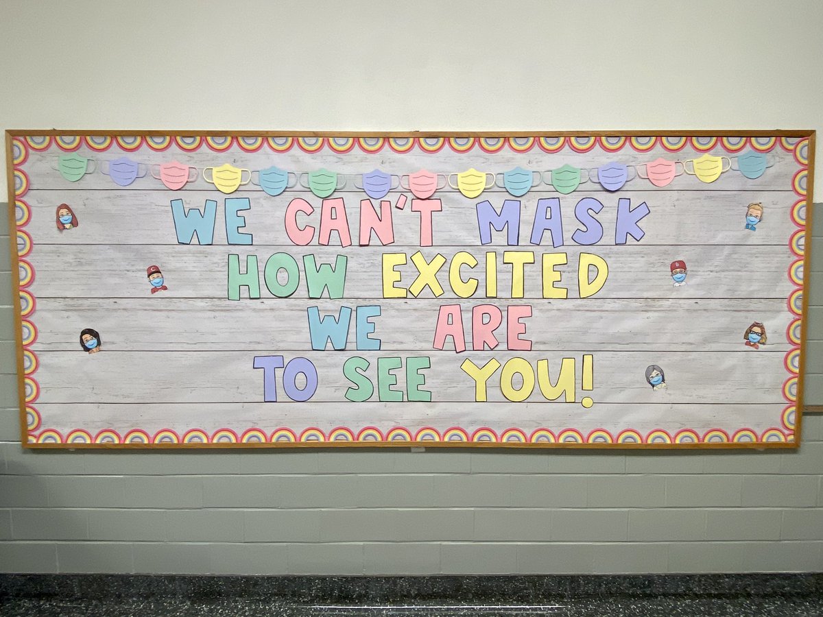 annunciationctk's tweet photo. The teachers and staff are busy preparing for the school year! “We can’t mask our excitement!” Mrs. Goelzhauser knows how to kick off our school year with a fabulous new bulletin board. https://t.co/ON1MBx2B2N
