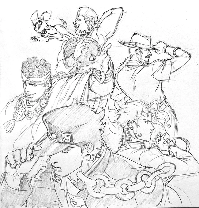 #Jjba doodles :3
I wanna see.. a stand user turns Jotaro back to 17 yo and fighting with Josuke. Then Josuke be like "Jotaro-San so cool when he's 17 too!" 