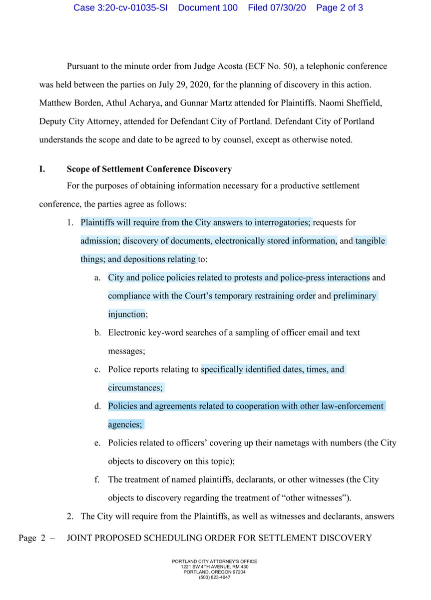 joint proposed discovery schedule & scope - rogs can be brutalRemember this only applies to Index & the City & PPD - not applicable to the Fed Defendants remember Index filed a 2nd Amended complaint to include Fed LE https://ecf.ord.uscourts.gov/doc1/15107622532?caseid=153126Public Drive https://drive.google.com/file/d/1_cS66WsThLHV0fohaAQWGTLF-zaDWFCM/view?usp=drivesdk