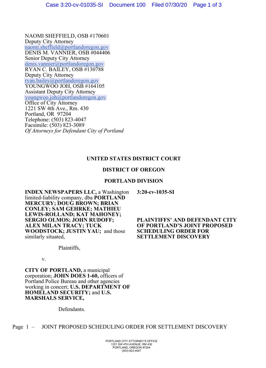 joint proposed discovery schedule & scope - rogs can be brutalRemember this only applies to Index & the City & PPD - not applicable to the Fed Defendants remember Index filed a 2nd Amended complaint to include Fed LE https://ecf.ord.uscourts.gov/doc1/15107622532?caseid=153126Public Drive https://drive.google.com/file/d/1_cS66WsThLHV0fohaAQWGTLF-zaDWFCM/view?usp=drivesdk