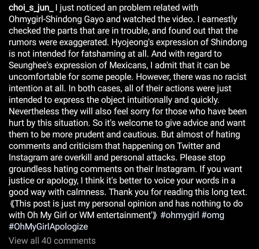 As said, this case of HyoJ*ng and the case of Se*ngHee happened in the same show at the same time, that's why Ar*n's brother did a post on Instagram to calm the fans (Miracles)