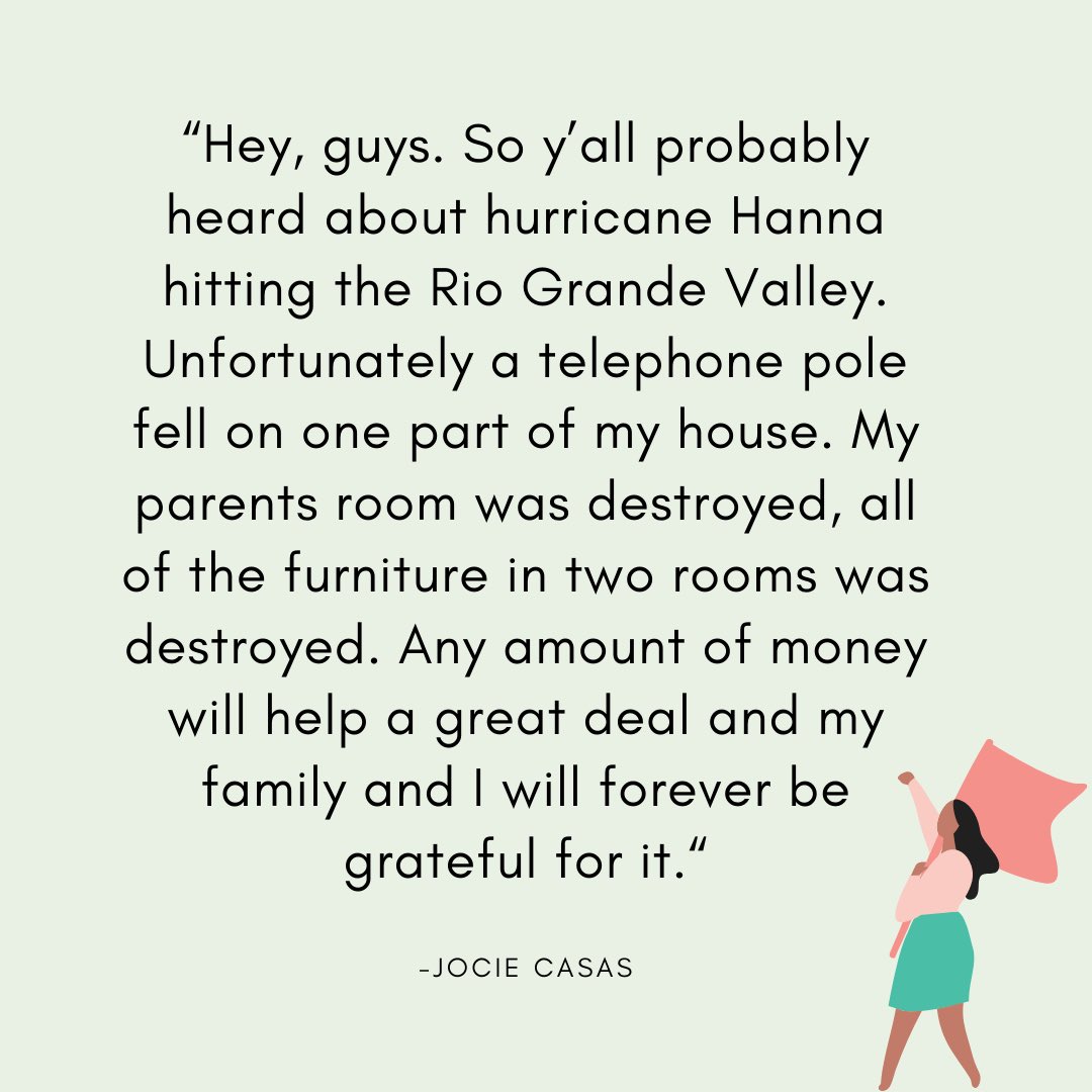 TexasColorGuard's tweet image. Dear friends of the Texas Colorguard,

Our silks member Jocie Casas has been affected by Hurricane Hanna and needs our help. A telephone pole fell on her home and destroyed her parents bedroom. If you’re able, please consider donating to her Go Fund Me.

gf.me/u/yjfxqt