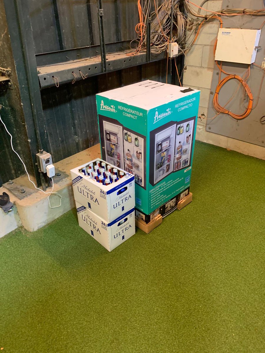 Look at what just showed up in the laundry area. A special delivery from <a href="/JimmyButler/">Jimmy Butler</a> for the <a href="/NBAEMA_/">NBAEMA</a>. A stocked fridge for the long hours that we are spending here. He continues to be a great friend and a huge supporter to the equipment managers. Thank you Jimmy. #NBARestart