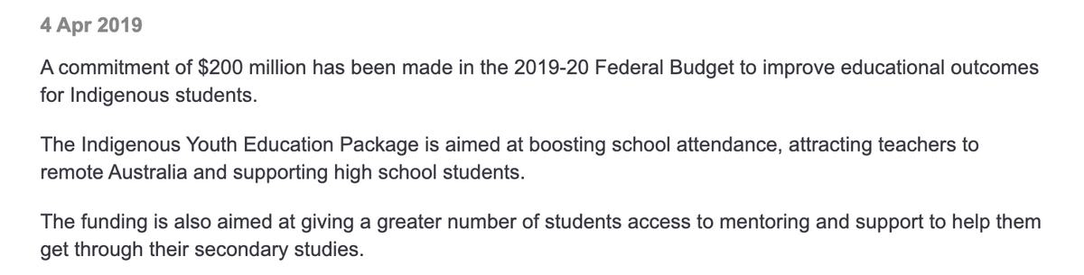 The Federal budget announced $200 Million for improving Indigenous education in the 2019/20 budget, and Clontarf received just under $21 Million in Federal grants in the 2019 calendar year.