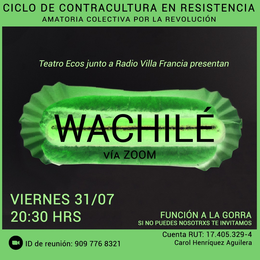 teatroecos's tweet photo. WACHILÉ por zoom👽🖥📱 Este Viernes 31 a las 20:30!!!
Estreno Mundial junto a Radio Villa Francia se parte de esta experiencia audiovisual Conéctate 👁 @teatroecos @rvfradiopopular #teatroecos #radiovillaafrancia #wachile #teatrochileno #actriceschilenas #tiosam https://t.co/XBR7uuHYoX