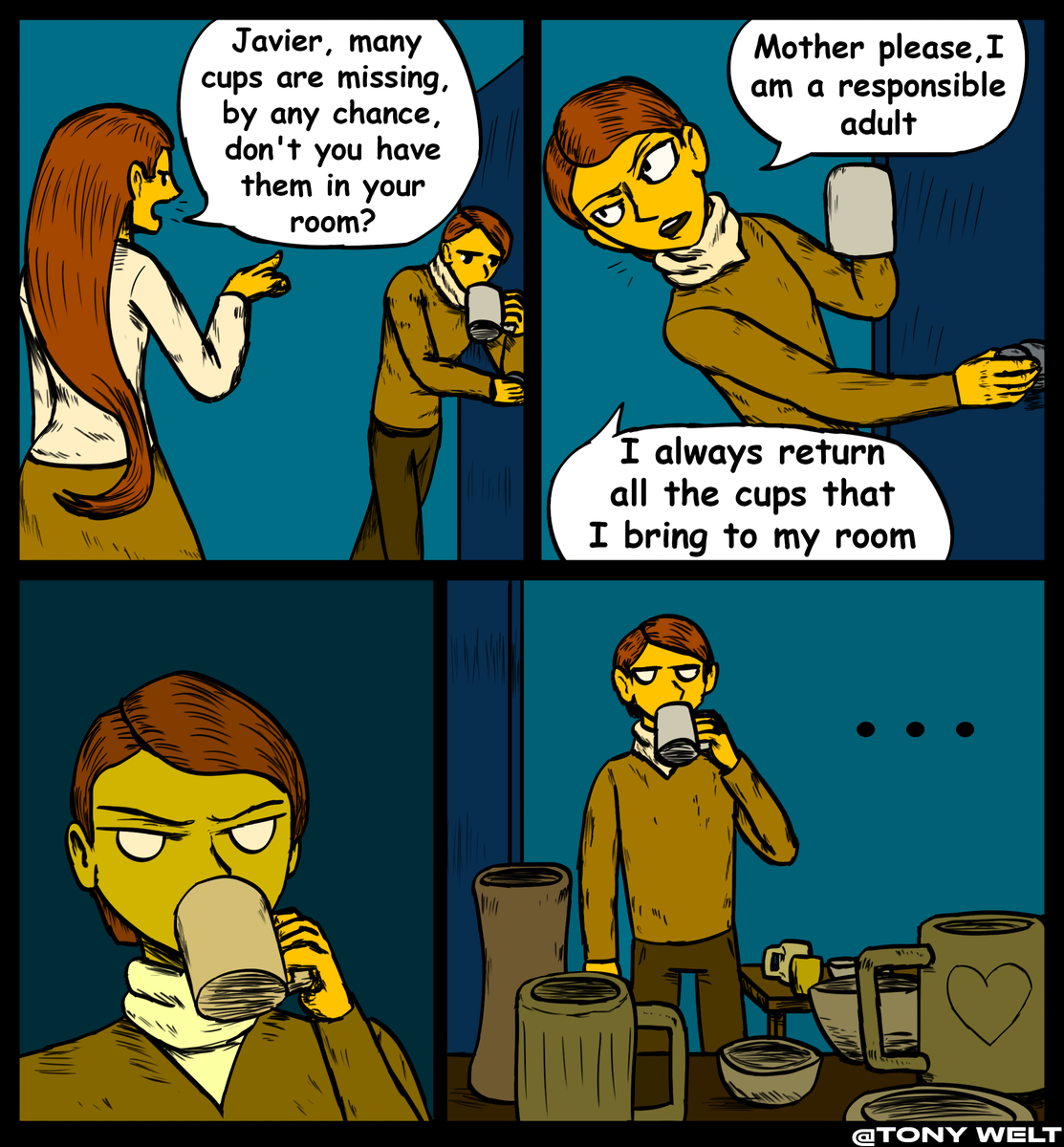 I always forget to return the cups to the kitchen 