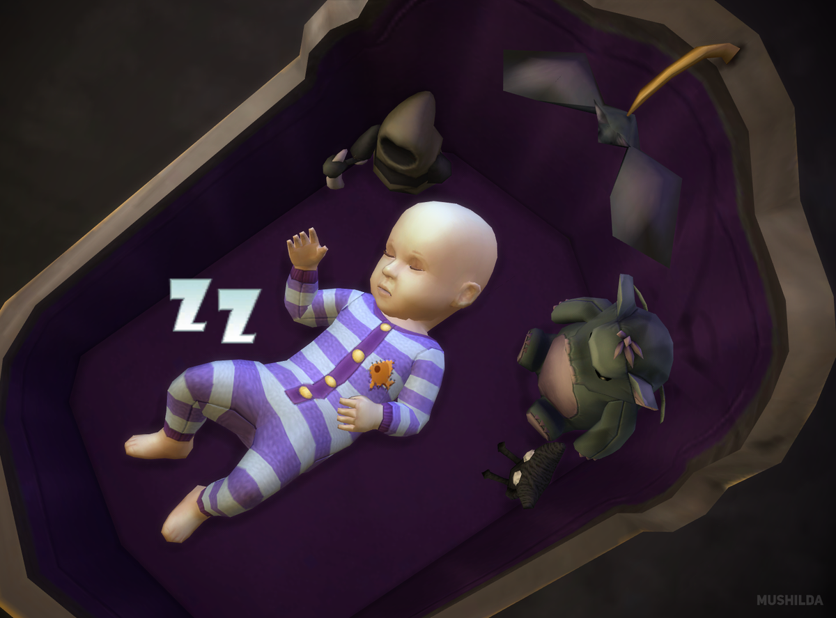 Mushilda's tweet photo. Fitting onesies for vampire baby 💜 1/2
#TheSims4NiftyKnitting #TheSims4Vampire 
@TheSims #TheSims4 https://t.co/OCx9Ddcsel