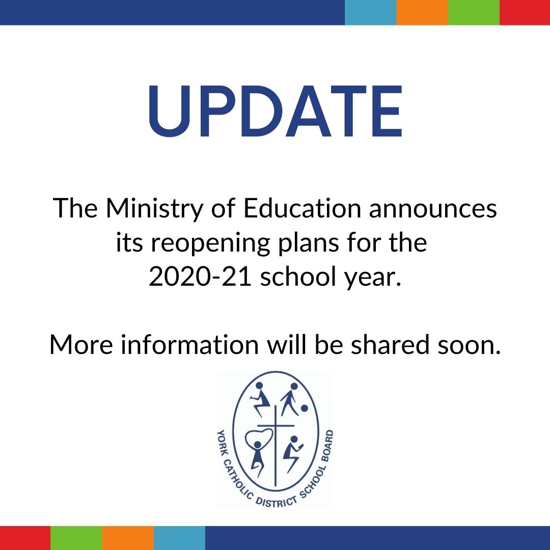 #ATTN: The <a href="/ONeducation/">Education Ontario</a> has announced its reopening plans for the 2020-21 school year. Elementary students will return to school full time &amp; secondary students will return in an adapted model. 

Please stay tuned as we will have more information to share soon.