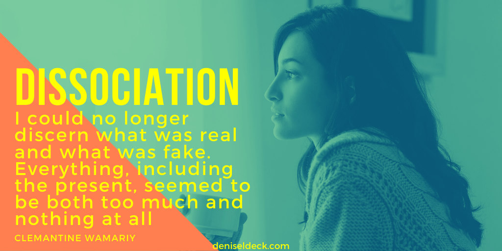 DeniseLDeck's tweet photo. Dissociation: I could no longer discern what was real &amp; what was fake. Everything, including the present, seemed to be both too much &amp; nothing at all.
#dissociative #dissociation  #cptsd #mentalhealth #mentalillness #ptsd  #mentalhealthawareness  #dissociativedisorder    #trauma https://t.co/oPKk0MnTdN
