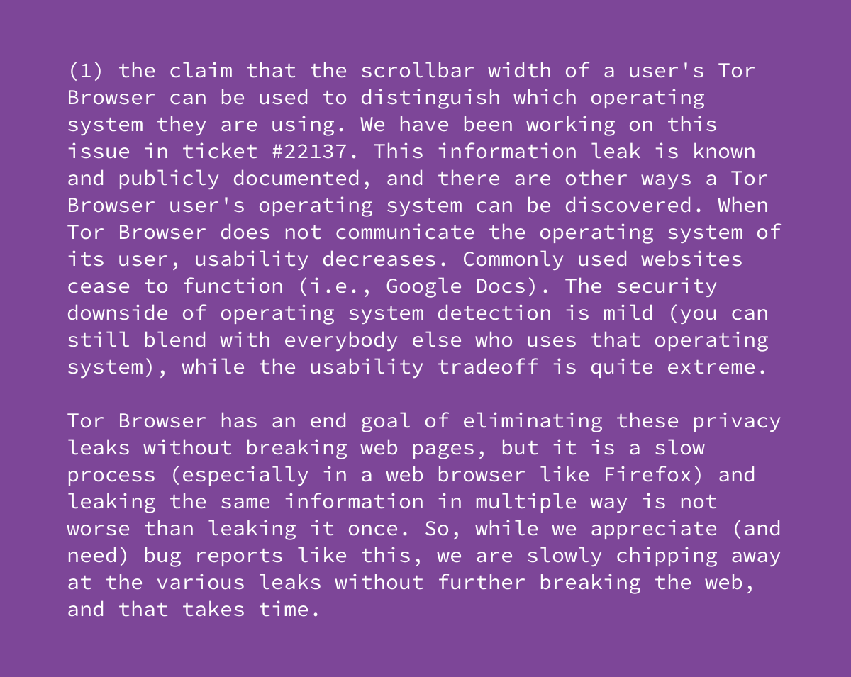 torproject's tweet image. People have asked us about a series of bugs that are being publicized and incorrectly labeled as 0-days. Whenever we are notified of high-risk security bugs, we will, as always, address these issues and release formal responses so you know what&apos;s happening.