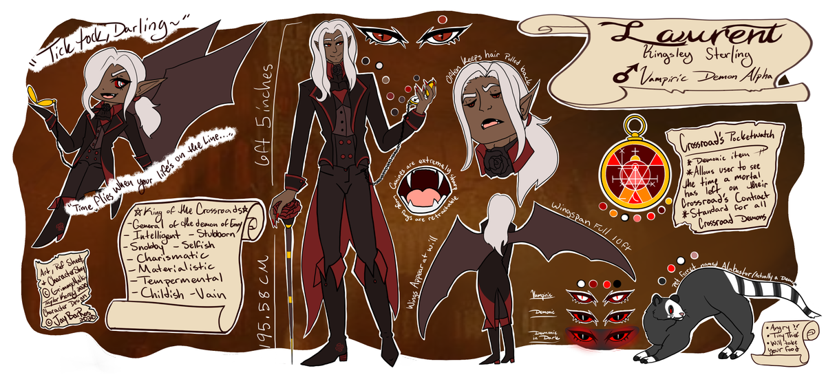 GrimmXMalkin's tweet photo. Full ref I made of my boy Laurent, OG character created by the incredible @a1rjayce, but all this is my artwork ;u;
#ocart #commissionsopen #customrefsheet #DemonOC https://t.co/lJpsqVPtNK