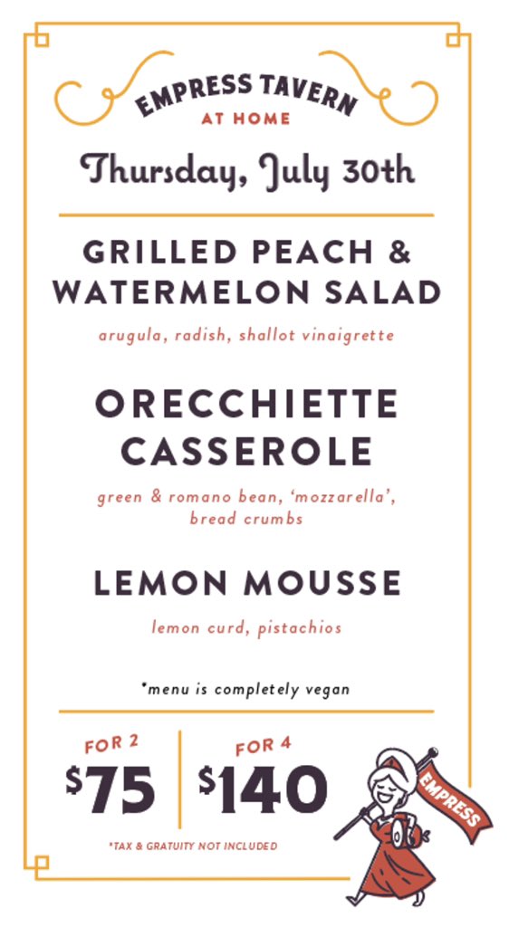 Do you have dinner plans? We are doing take-out until 8pm tonight! 🍋