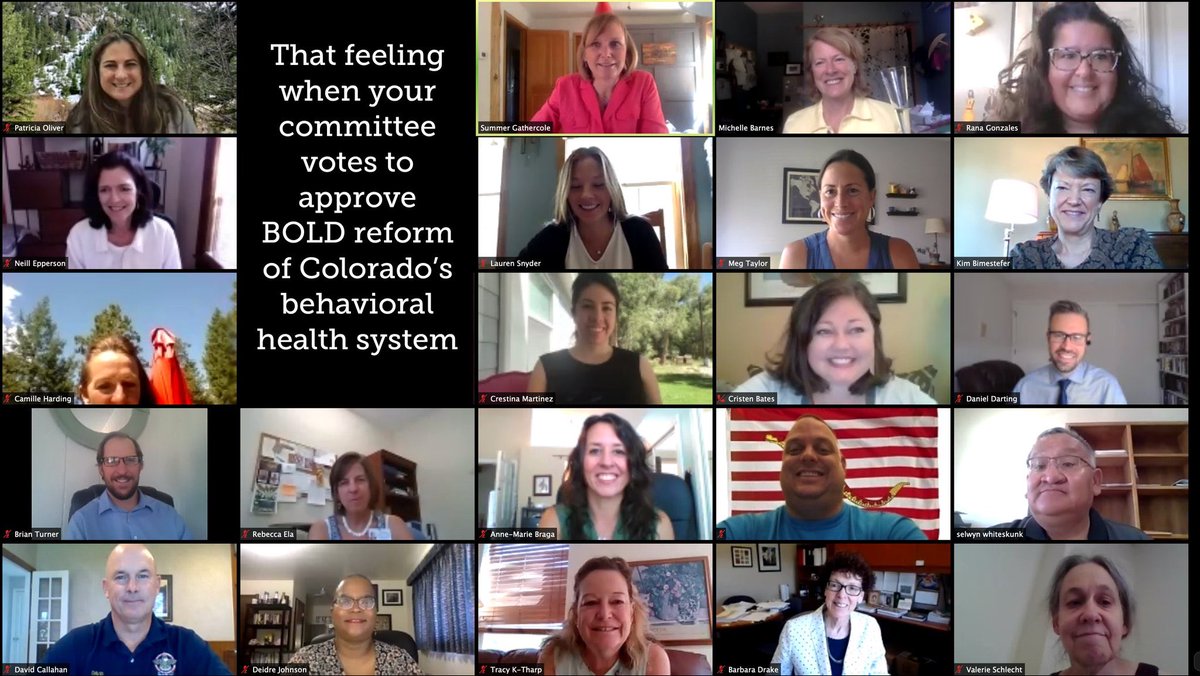 ColoradoBHTF's tweet photo. The smiles on our members' faces say it all! We virtually celebrated the passing of a Behavioral Health Administration. We couldn't be more grateful to our members who have worked vigorously over the last year to make this happen! #TransformCO https://t.co/u2dbQeoa8A