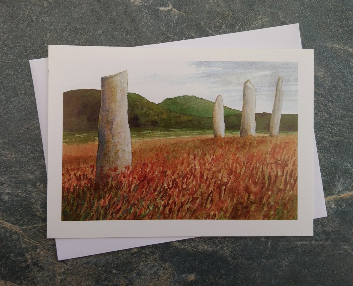 Some of my cards of standing stones and dolmens, ancient sites in Britain and Ireland now available on my website. This is Nether Largie, Kilmartin Valley, Argyll, Scotland. gailkellyprintmaker.com
