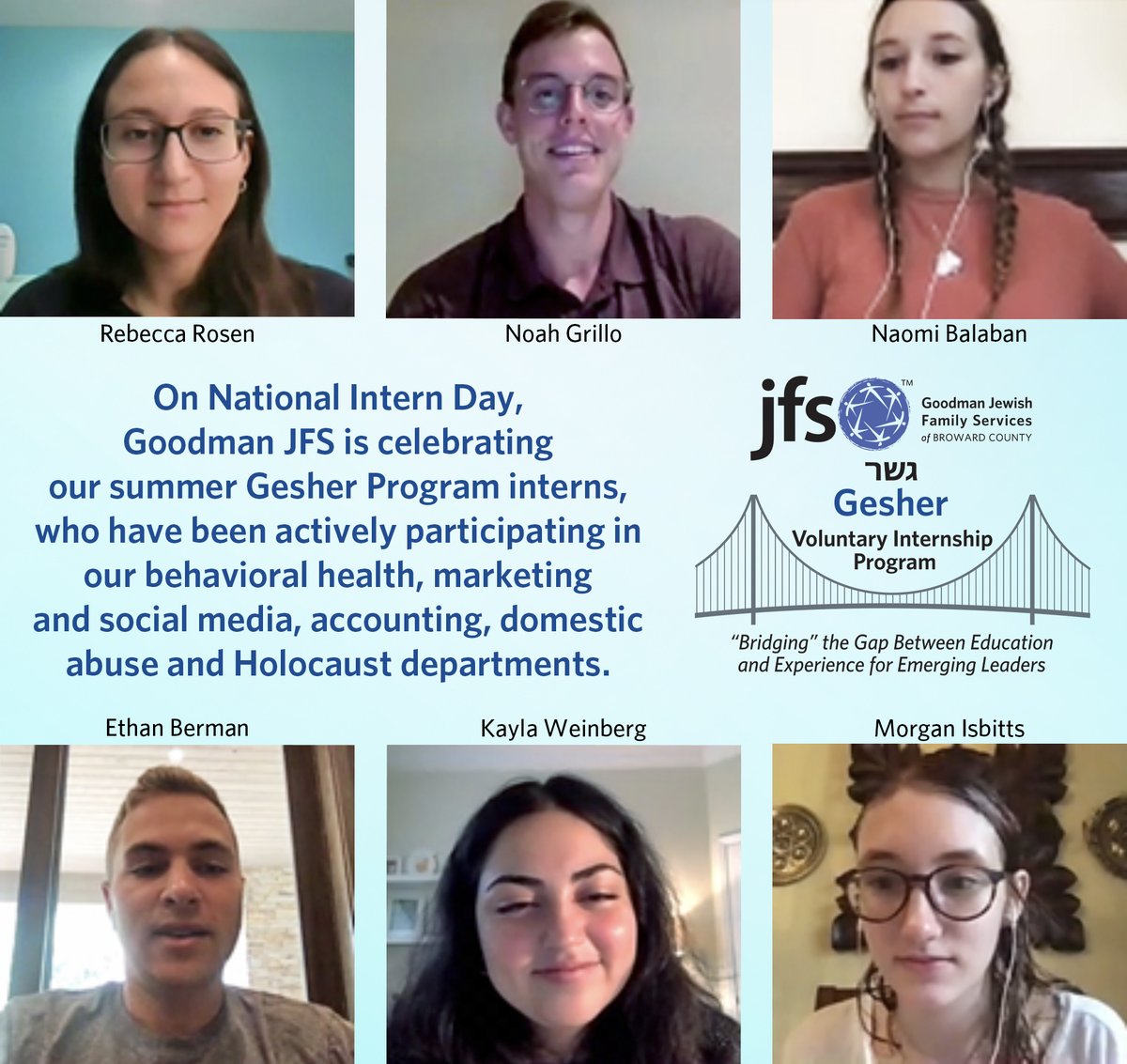 Learn more about our Gesher Voluntary Internship Program bit.ly/3k6kcyC #nationalinternday