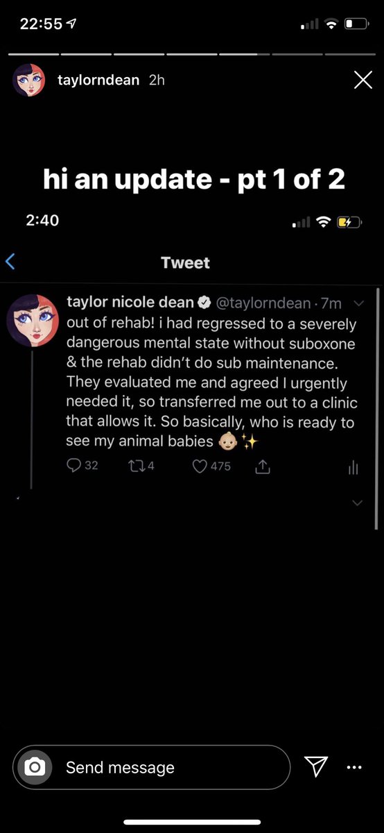 PetTubeExposed's tweet photo. #TaylorNicoleDean So. You got kicked out? If you are in a severely dangerous mental state... why would they release you home? Suboxone doesn’t fix that. Kicked out or left because you weren’t getting your own way is my bet.. https://t.co/7fhFw3QUg4