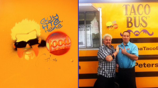 officialtacobus's tweet photo. It's out of bounds! #Throwback to when @GuyFieri came to visit us on his epic show Diners, Drive-Ins, and Dives! Guy L-O-V-E-D our torta and tostadas. Come hop on the (taco) bus and take a trip to Flavortown!

@FoodNetwork #GuyAteHere #BestOfTheBay #TripleD https://t.co/UFwrFkujvF