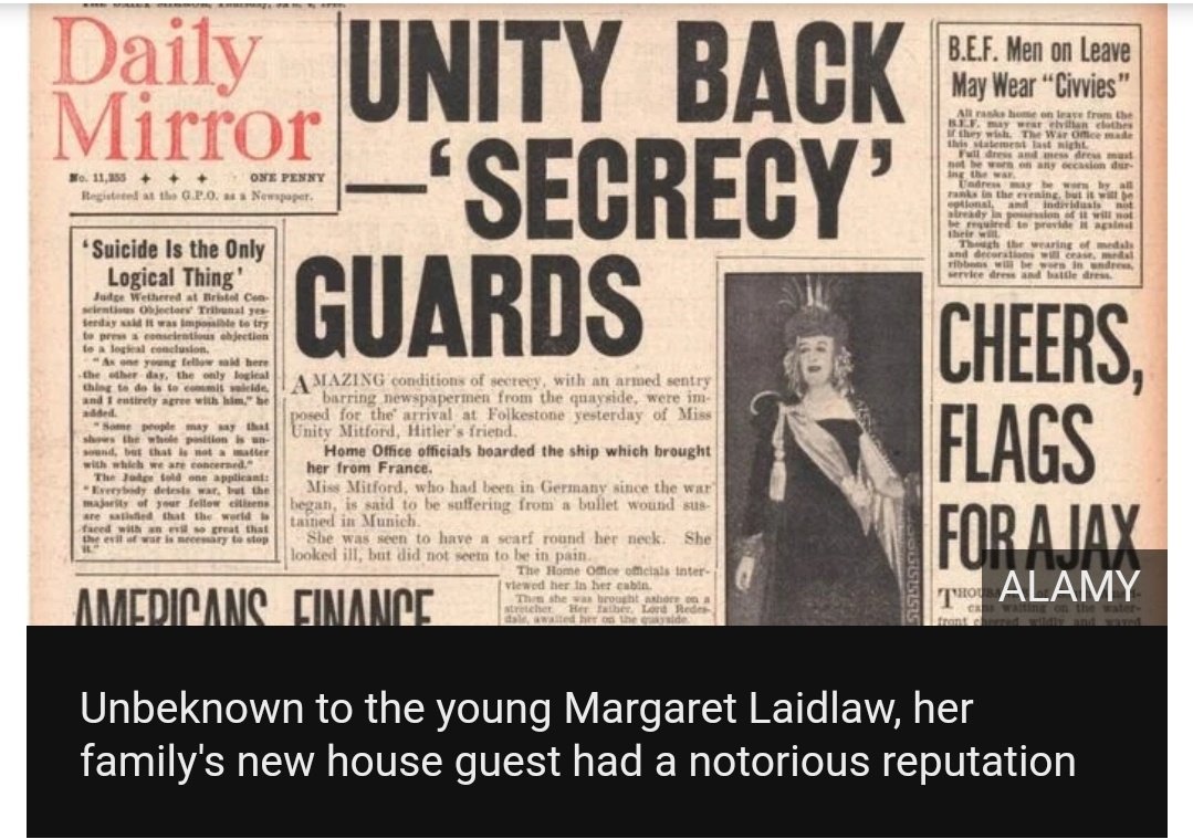 Britain declared war on Germany in Sept 1939, a distraught Unity went to the Englischer Garten park in Munich and shot herself in the head.On her return to Britian - with a bullet remaining lodged in her brain - she was vilified as an enemy of the state. http://www.dailymail.co.uk/news/article-2455171/amp/Unity-Mitford-English-debutante-staged-Nazi-orgies-Hitler-lost-virginity-Oswald-Mosley.html