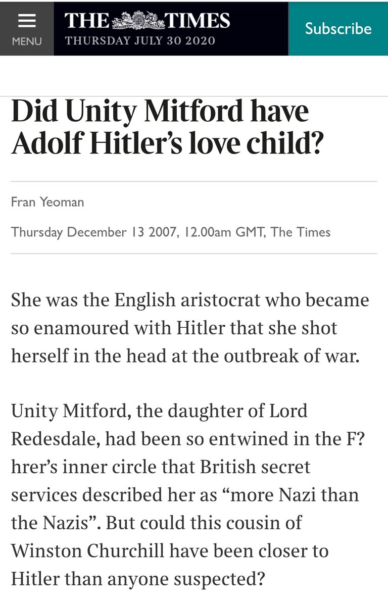 When Unity arrived home she was sent to Hill View Cottage, a home where wealthy aristocrat's sent daughters to birth illegitimate children, the home also organised adoptions. Unity was rumoured to have had a boy while there. That boy was Hitler's son.  https://www.standard.co.uk/news/the-truth-about-hitlers-british-love-child-6617026.html