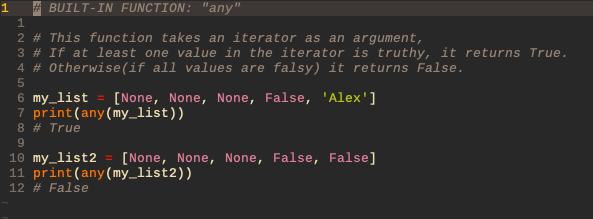 flowfelis's tweet image. Day 19/100 of #100DaysOfPythonTips. Today, let&apos;s take a close look on the built-in function: &quot;any&quot;, which means &quot;if any of the items in a given iterator are truthy?&quot;
#Python #Python3 #100DaysOfCode #100daysofpython