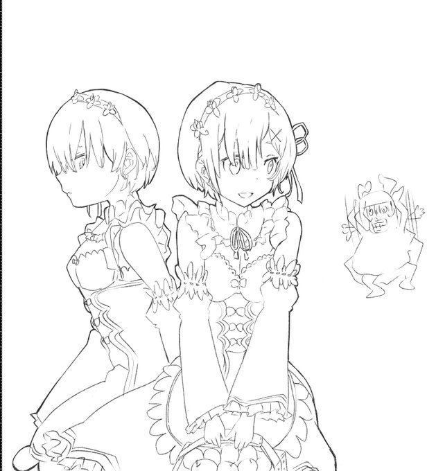 リゼロのイラスト、線画まで進みました。 