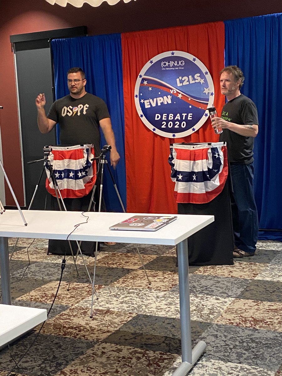 ohionug's tweet photo. Our first virtual event is in the books! Thanks to @ccie14430 & @MVaughan85 for the great debate on #L2LS vs #EVPN. Also thanks to Bill Blake, Paul Browning & Phil Davis being on our amazing panel! If you missed it, watch for the video to be posted on https://t.co/HlP6GYyMcj https://t.co/P5zfP8dU3Q