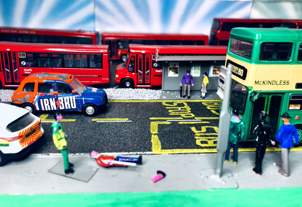BusModelScot's tweet photo. Latest diorama includes a figure of @paulza70’s Winston Ingram from #StillGame @BBCScotland 
Having fallen on his way to the bookies, after his leg came off... 

@FordKiernan1 @greghemphill96 https://t.co/L5OnV2c0Av
