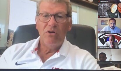 Hall of Fame UConn Coach Geno Auriemma shared his basketball wisdom with 250 coaches Thursday morning during the Coaches Hang-Time online clinic. Auriemma, who has won 11 NCAA women’s titles, mesmerized his listeners for the one-hour session.  #CoachesHangTime  #genoauriemma