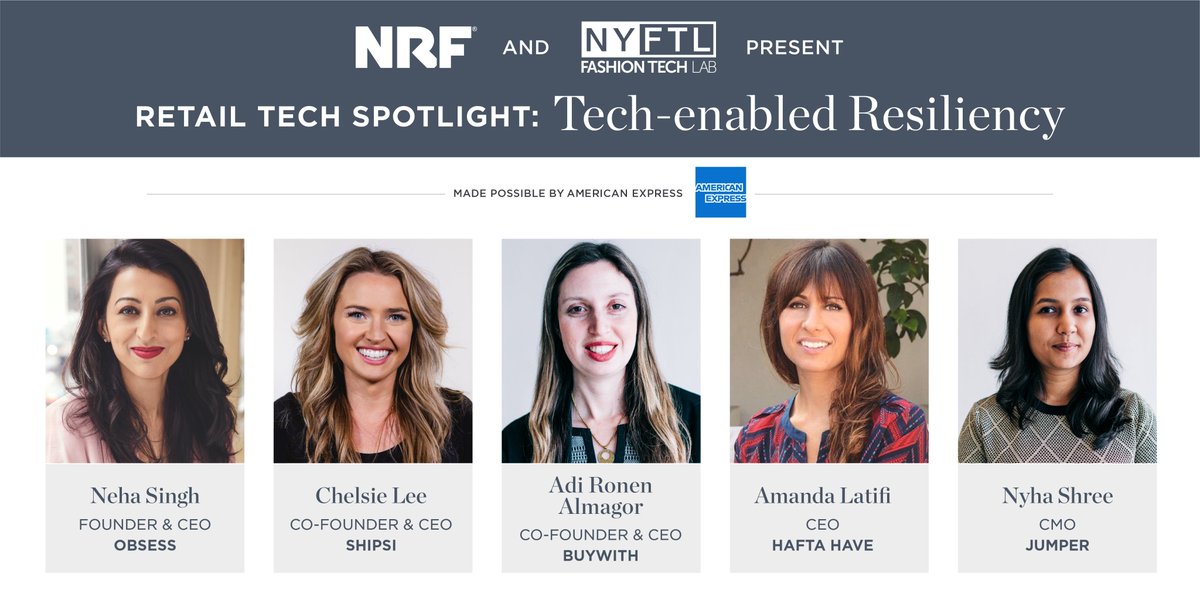 haftahave's tweet photo. Join us on August 11th at 3pm EST for a virtual event hosted by @NRFnews @nyftlab and made possible by @AmericanExpress. We’ll be showcasing our tech along with 4 other women-led startups that are making retail more resilient. Register here:
https://t.co/8JCDNq07cL https://t.co/1RgQl81vva