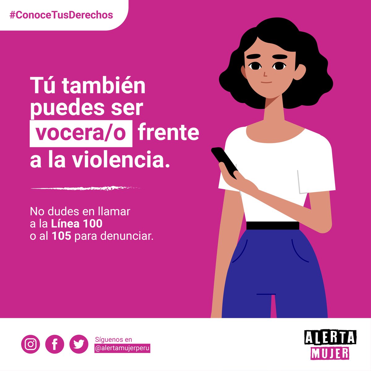 alertamujerperu's tweet photo. ⚠️ #AlertaMujer | Es importante que todas y todos sepamos que podemos reportar hechos de violencia.
👉 Si llamas a la Línea 100, procura brindar información de la persona afectada y del presunto agresor/a. #ConoceTusDerechos
#MIMP #campaña #mujer #peru https://t.co/97JxUrJr2H
