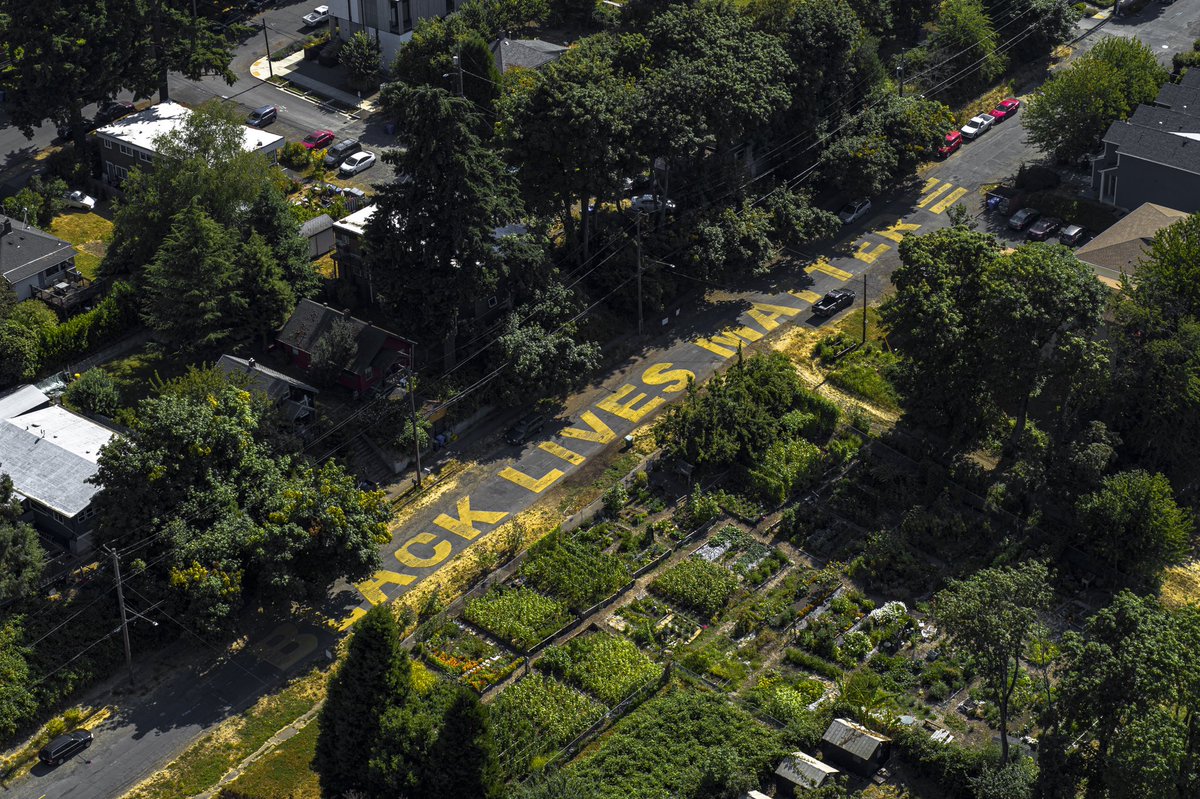#BlackLivesMatter painted in #Portland neighborhood street.