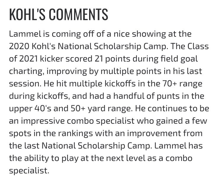 Update from <a href="/KohlsKicking/">Kohl's Kicking Camps</a> 
- #1 Ranked Kicker in Nebraska 
- #2 Ranked Punter in Nebraska 
- 4.5⭐️ K/P